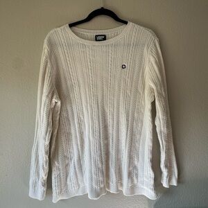 Chase Bank Uniform Lands End Large cream cable knit style sweater